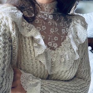 Zara Victorian Feminine Lace Ruffle Knit Sweater 🤍